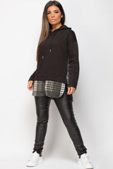shirt hoodie with check back black 