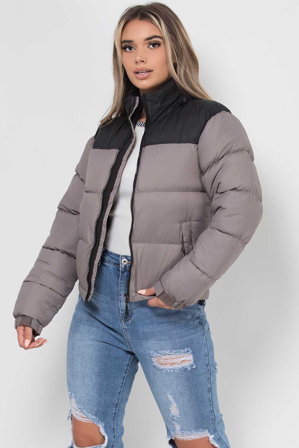 grey puffer jacket north face inspired