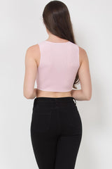 pink ribbed contrast stitch crop top