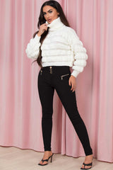 roll neck cropped bubble knit jumper cream