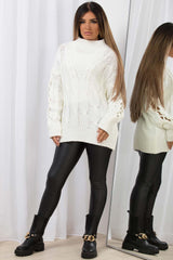 cream cable knit long sleeve jumper womens