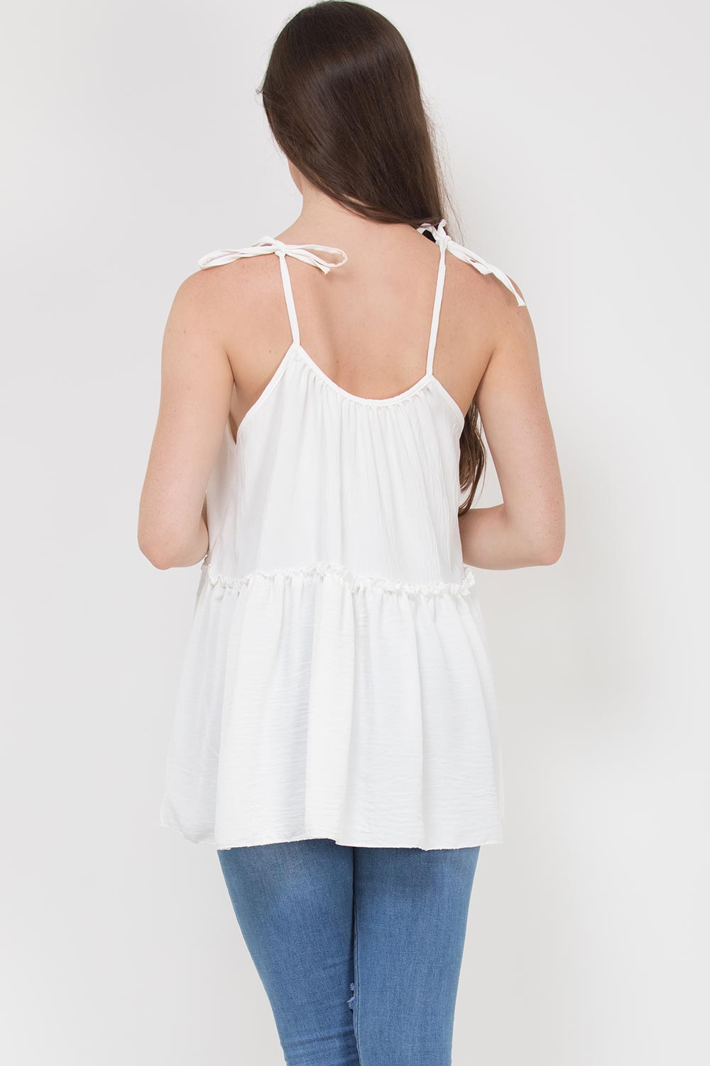 layered tiered smock top with cami strap knots 