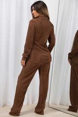 plisse long sleeve shirt and high waisted trousers co ord set