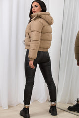 womens cropped puffer jacket with hood