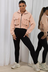 womens zipper jacket pink
