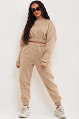 womens crew neck crop sweatshirt and high waisted joggers co ord