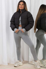 puffer padded jacket black cropped womens