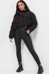 womens black crop puffer jacket