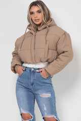 puffer padded quilted crop jacket with hood