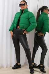 womens green puffer jacket cropped