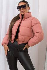 cropped puffer jacket pink