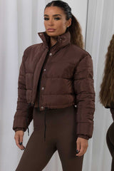 womens crop puffer padded jacket with drawstring hem