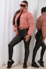crop puffer padded jacket pink