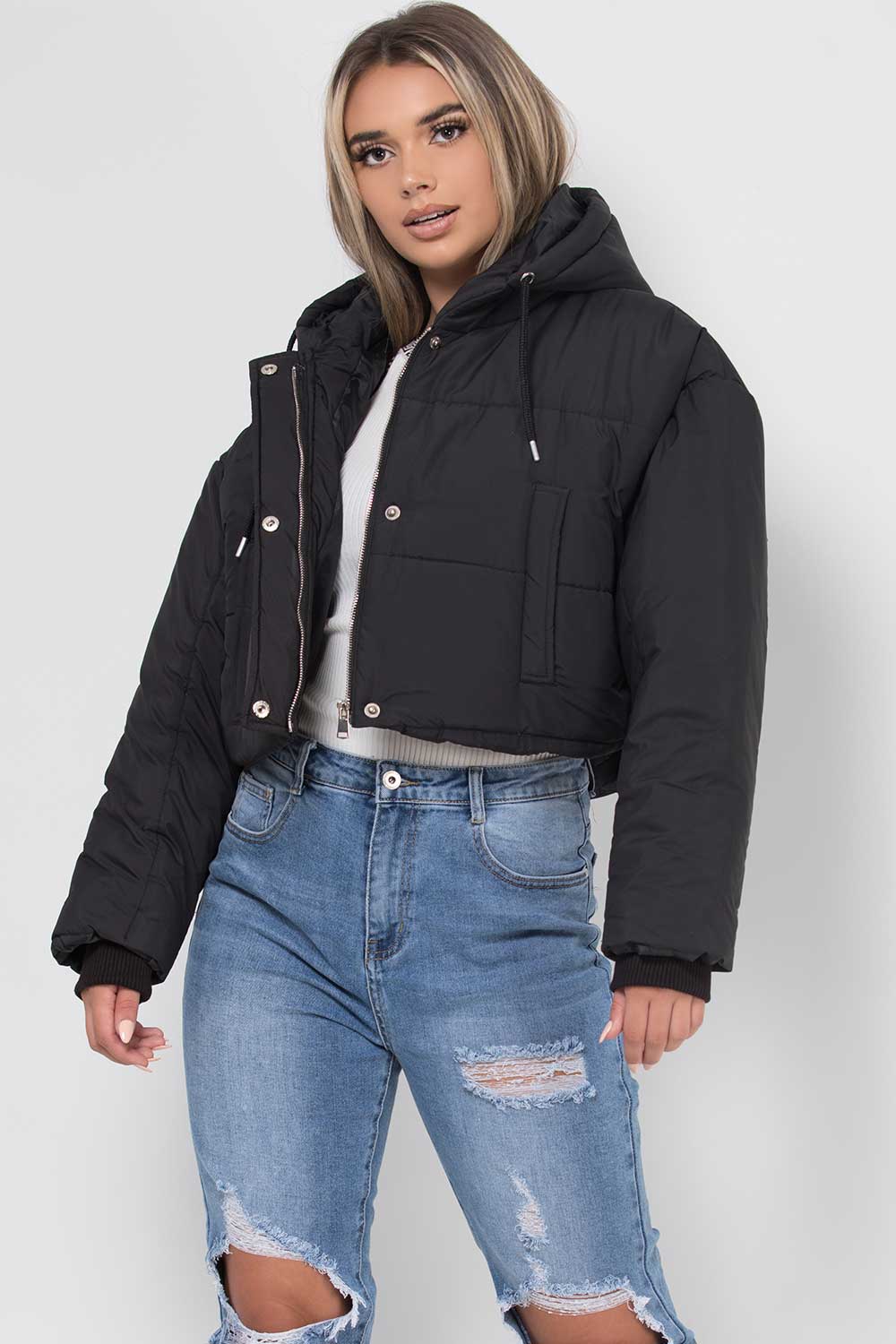 north face cropped puffer jacket black