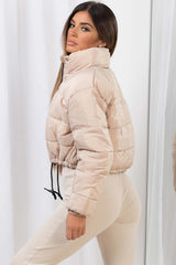 crop puffer padded jacket with drawstring waist