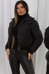 black crop puffer jacket womens