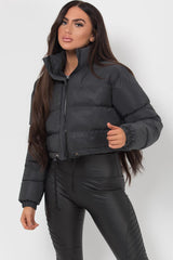 black cropped puffer padded coat