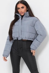 womens grey crop puffer jacket