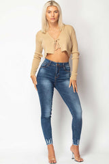 Stone Knitted Crop Cardigan Top