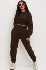 brown crop sweatshirt and joggers co ord