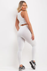 womens white high waisted ribbed leggings and crop top co ord set