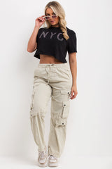 oversized crop t shirt with nyc diamante detail