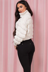 bubble knit roll neck cropped jumper