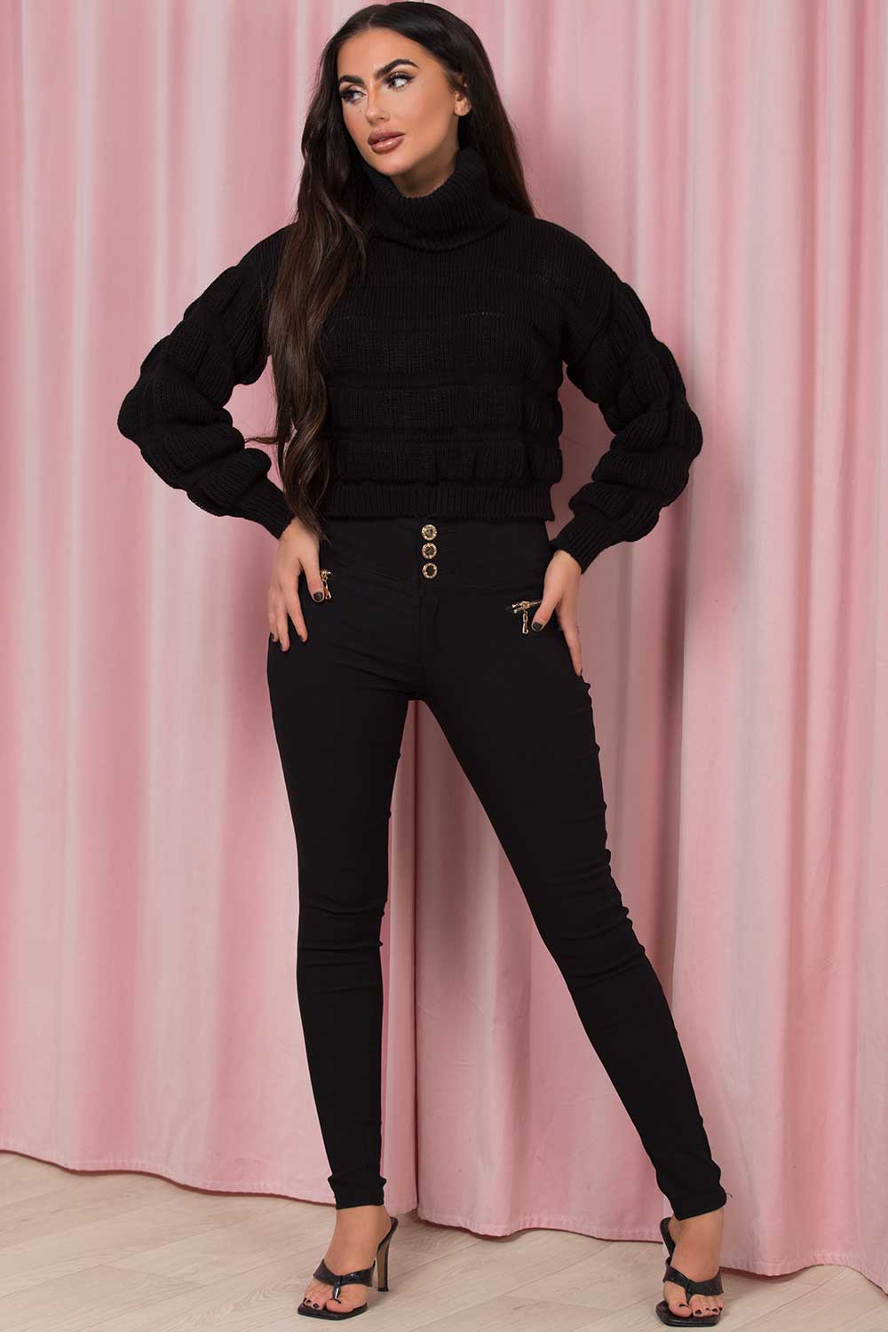 knitted cropped roll neck jumper