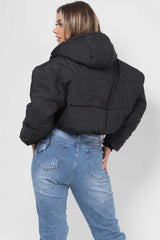 black puffer padded hooded cropped jacket uk