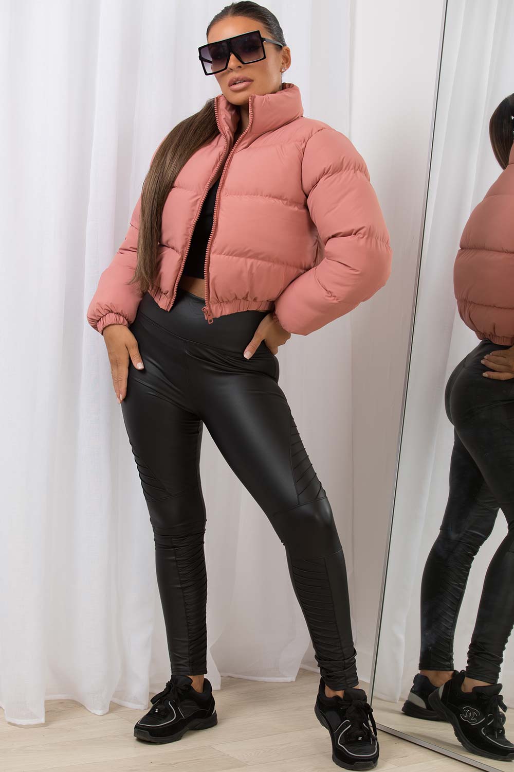 pink cropped puffer jacket