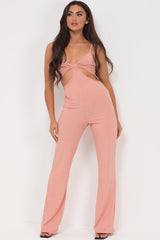 cut out front rib jumpsuit pink