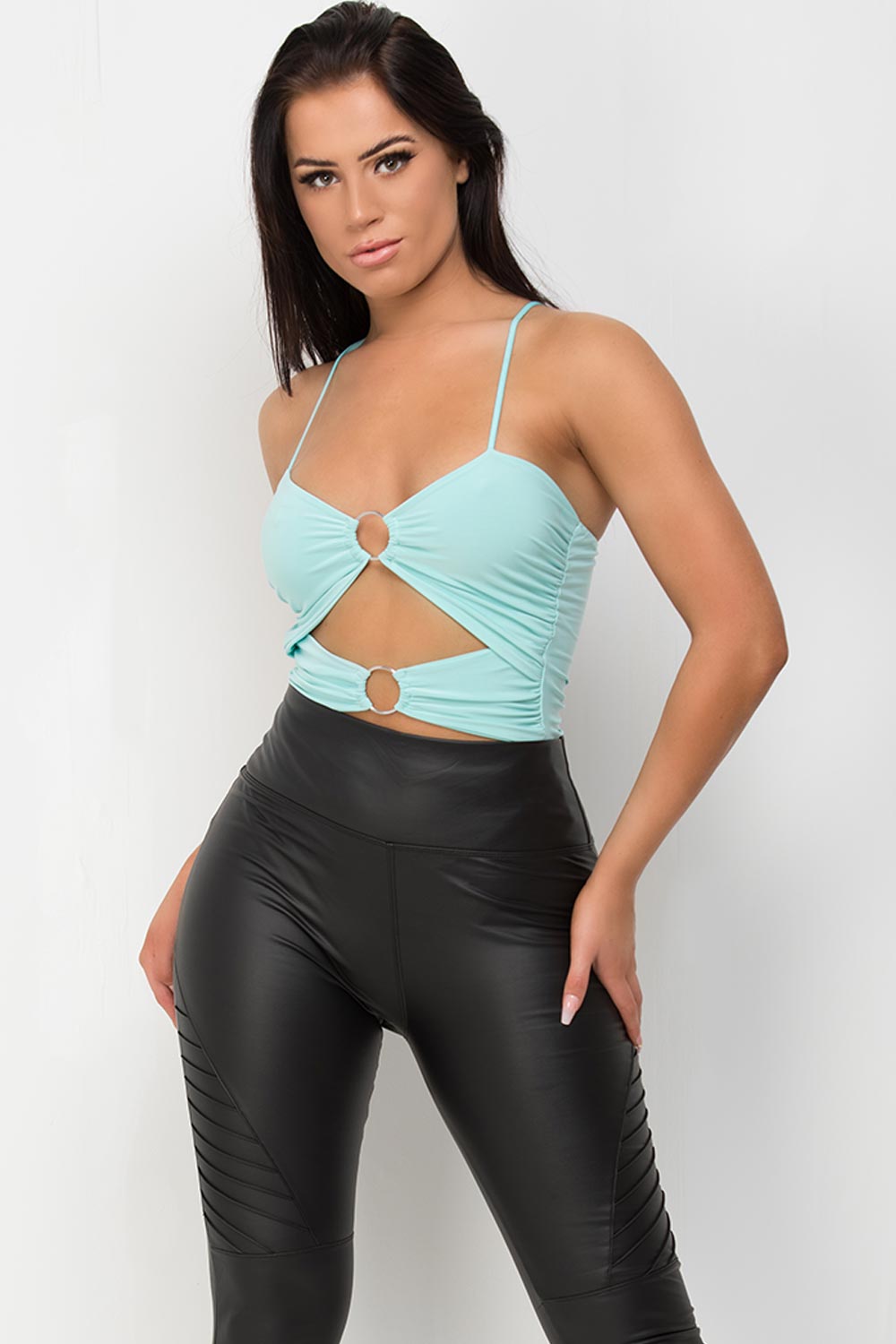 Slinky Cut Out Ring Detail Bodysuit Going Out Top –