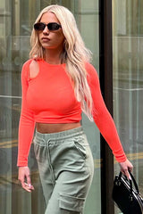 cut out long sleeve ribbed crop top