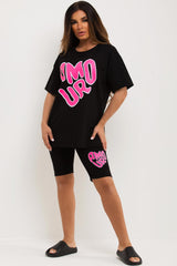 amour slogan cycling shorts and t shirt co ord