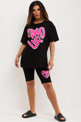 oversized t shirt and cycling shorts co ord with amour print