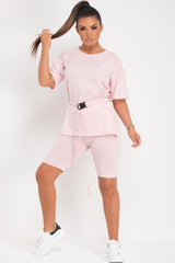 pink cycling shorts and top set with utility belt 