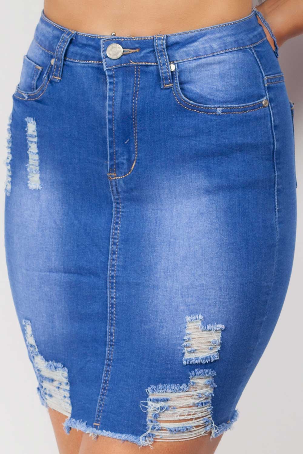 denim blue stretch high waist skirt 