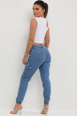 womens high waisted cuffed bottom cargo trousers