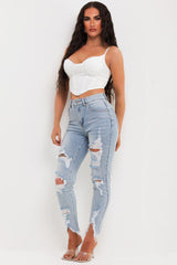 womens ripped jeans light wash denim