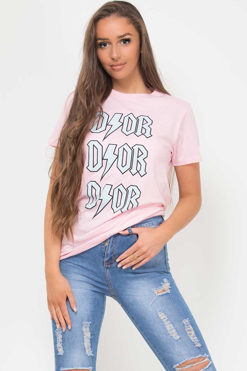 womens dior print pink t shirt