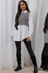 womens jumper shirt with dogtooth knit