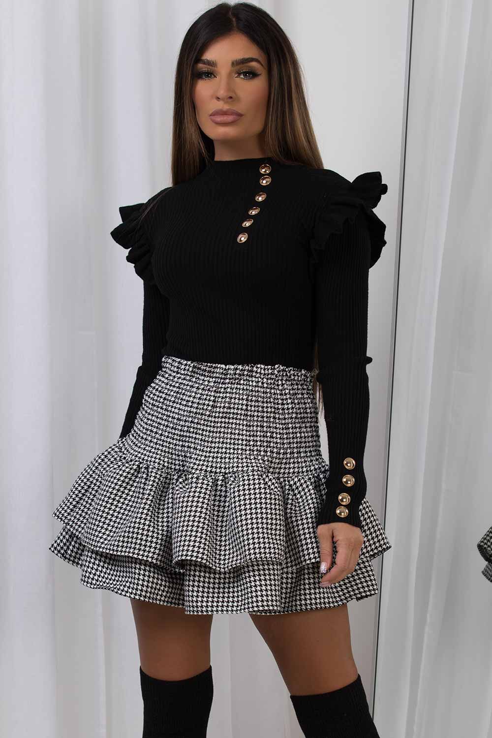 frilly ruffle mini skirt dogtooth