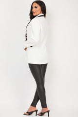 womens lapel collar tweed blazer white