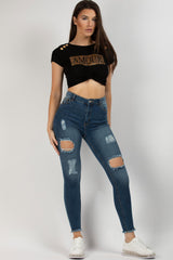 high waisted extreme ripped skinny jeans 
