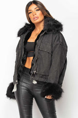 black faux fur denim jacket 