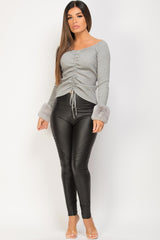 ruched front grey knitted jumper 