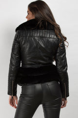 black faux leather belted jacket 