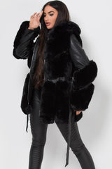 faux fur faux leather jacket with hood womens