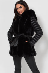 womens leather jacket with fur black