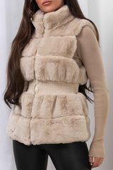 womens faux fur gilet with gathered waist womens